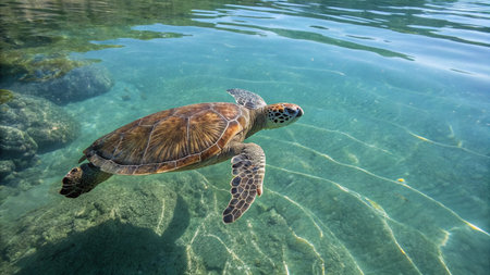Hawaiian Green Sea Turtle swimming in the Pacific Ocean, Hawaii