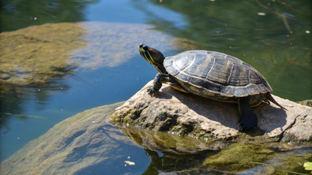 turtle on a rock in the water, photo as a background, digital imageの写真素材