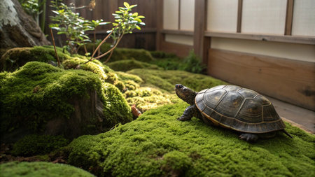 turtle in the garden at japanese house, stock photoの写真素材