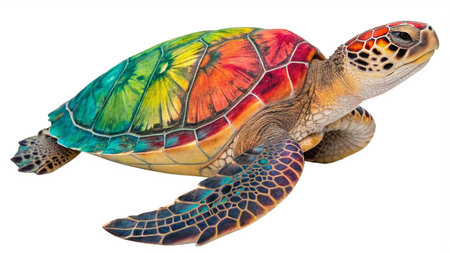 Green sea turtle isolated on white background with clipping path. This is a 3d render illustration.の写真素材