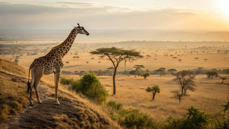 Giraffe in Serengeti National Park, Tanzania, Africaの写真素材