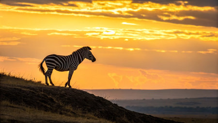 Zebra at sunset in Serengeti National Park, Tanzaniaの写真素材