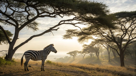 Zebra in Serengeti National Park, Tanzania, Africaの写真素材