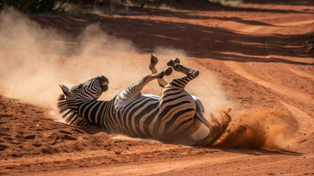 Burchells Zebra racing in the Kruger National Park, South Africa.の写真素材