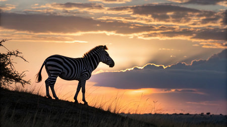 Zebra at sunset in Chobe National Park, Botswana, Africaの写真素材