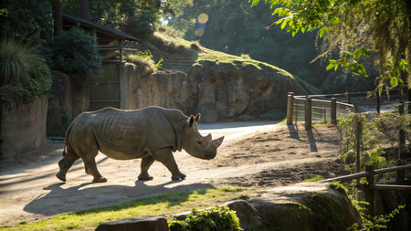 White rhinoceros walking in the zoo. Wildlife animal.の写真素材