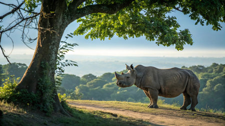White rhinoceros in the wild.の写真素材