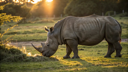 White rhinoceros (Ceratotherium simum) in the National Park of Kenyaの写真素材