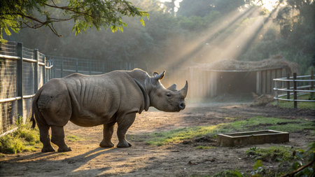 White rhinoceros in a zoo in the morning light.の写真素材
