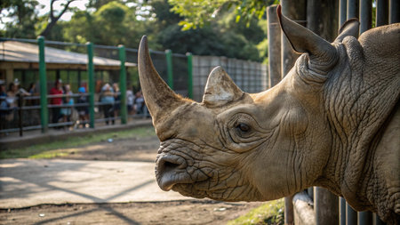 White rhinoceros in a zoo in Thailand, South East Asiaの写真素材
