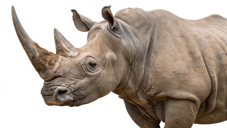 White rhinoceros isolated on white background. Side view.の写真素材