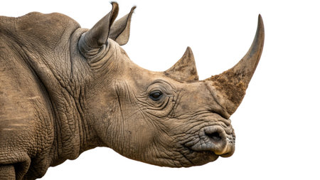 White rhinoceros head isolated on white background with clipping pathの写真素材
