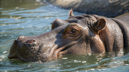 Hippopotamus (Hippopotamus amphibius) in the waterの写真素材
