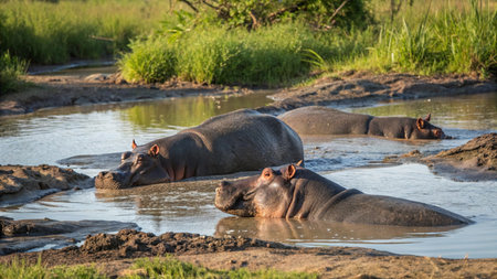 Hippos in Chobe National Park, Botswana, Africaの写真素材