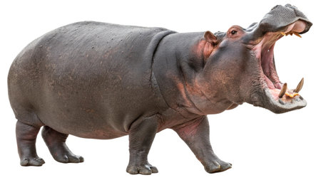 Hippopotamus isolated on a white background. Clipping path included.の写真素材