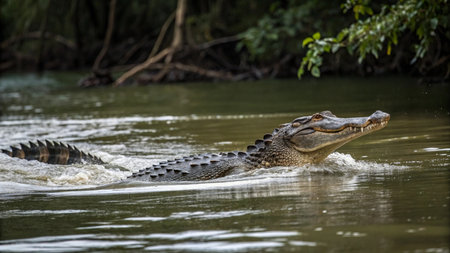 Crocodile in the Pantanal, Mato Grosso, Brazilの写真素材
