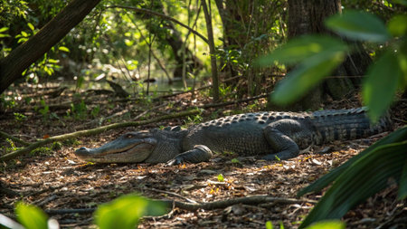 American alligator (Caiman americanus) resting in the Evergladesの写真素材