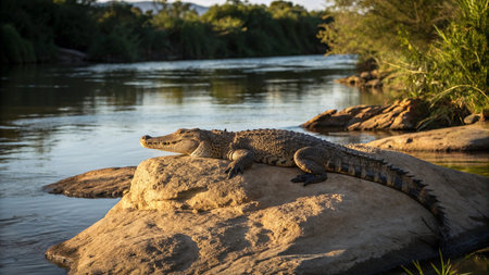 Crocodile at Chobe River in Botswana, Africaの写真素材