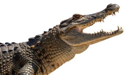 Crocodile open mouth isolated on white background with clipping pathの写真素材
