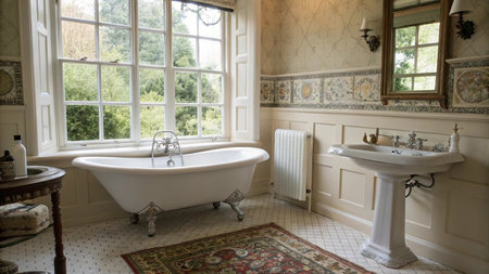 Bathroom with a bathtub in an old country house.の写真素材