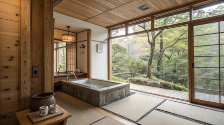 Interior of a Japanese house, japanese style bathtubの写真素材