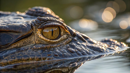 Close up of the eye of a crocodile (Crocodylus niloticus)の写真素材