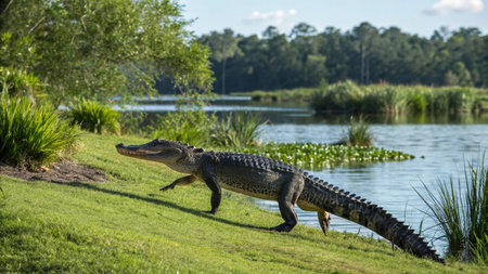 Crocodile in the Amazon rainforest of Manaus, Brazilの写真素材