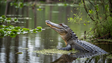 American alligator in Everglades National Park, Florida, USAの写真素材