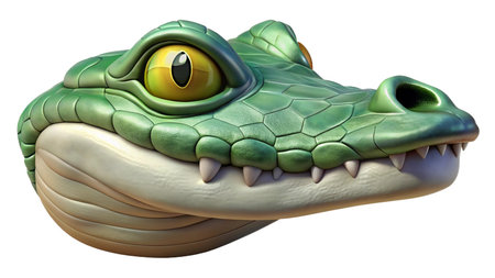3D rendering of a green crocodile with green eyes isolated on white backgroundの写真素材