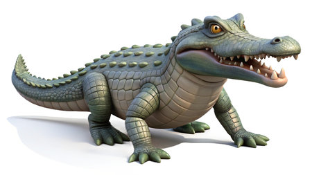 3D rendering of a green crocodile isolated on white background.の写真素材