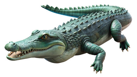 3D digital render of a green crocodile isolated on white backgroundの写真素材