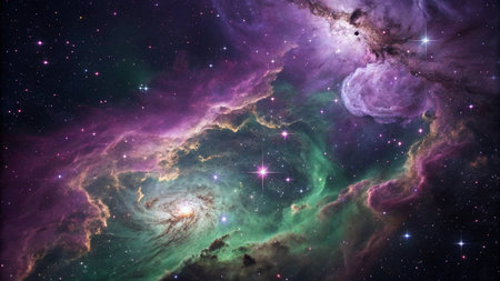 Stars of a planet and galaxy in a free space Elements of this image furnished by NASA