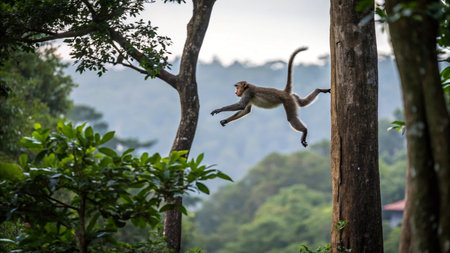 Monkey on the tree at Khao Yai National Park, Thailandの写真素材