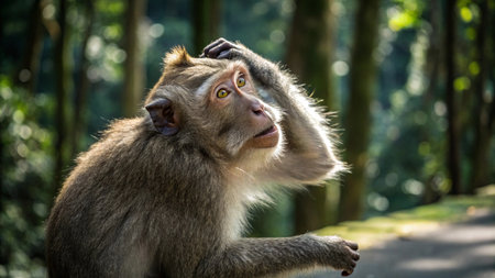 Portrait of a monkey in the rainforest of Ubud, Baliの写真素材