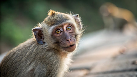 Monkey looking at camera, closeup portrait of a wild animalの写真素材