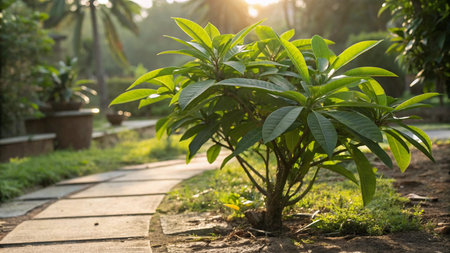 Plumeria tree in the garden at sunset,Thailand.の写真素材