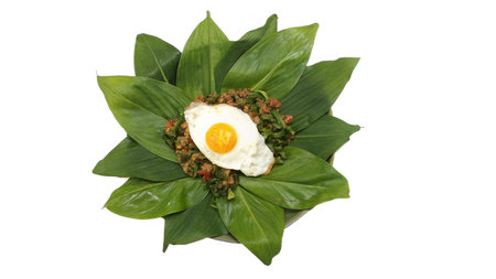Zongzi, rice dumpling with egg on white backgroundの写真素材