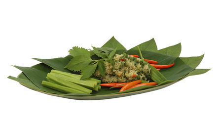 vegetable curry with chilli and celery on white backgroundの写真素材