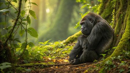 Western Lowland Gorilla in the rainforest, Bali, Indonesiaの写真素材