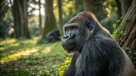 Gorilla in the forest, looking at the camera, portrait