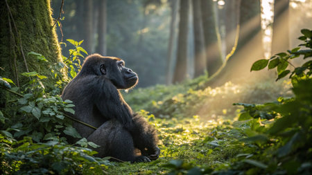 Lowland Gorilla (Gorilla gorilla gorilla gorilla) in the rainforestの写真素材
