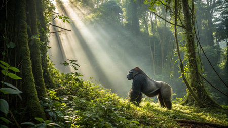 Gorilla in rainforest at Doi Inthanon National Park, Chiang Mai, Thailandの写真素材
