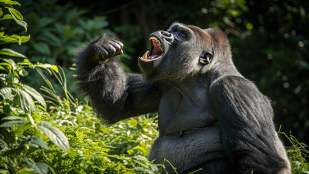 A western lowland gorilla (Gorilla gorilla gorilla) in the rainforest.の写真素材