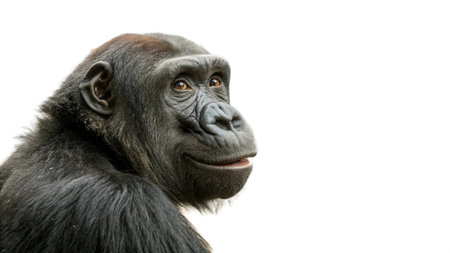 Portrait of a gorilla on a white background, close-up