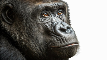 Portrait of a gorilla on a white background. Close-up.