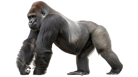 Front view of a Western Lowland Gorilla, isolated on whiteの写真素材