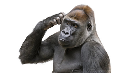 Close-up of a Western Lowland Gorilla isolated on white backgroundの写真素材