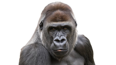 Portrait of a Western Lowland Gorilla (Gorilla gorilla gorilla) isolated on white backgroundの写真素材