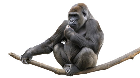 A Western Lowland Gorilla (Gorilla gorilla gorilla) isolated on white backgroundの写真素材