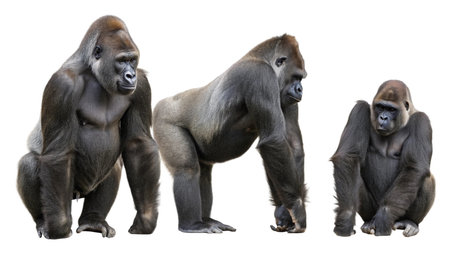 Silverback Gorilla (Gorilla gorilla gorilla) isolated on white backgroundの写真素材